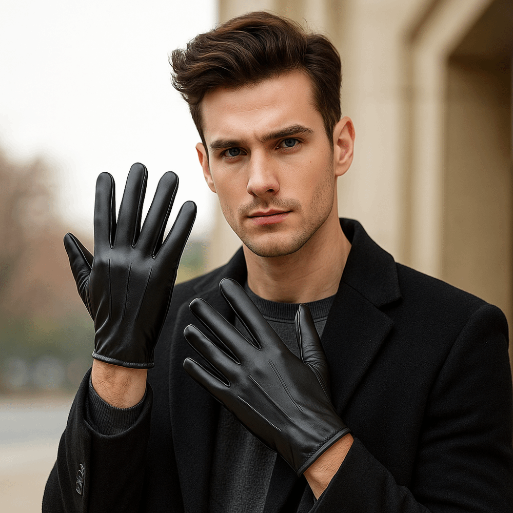 Leather Driving Glove - Guantes de Conducción Negros de Moda,